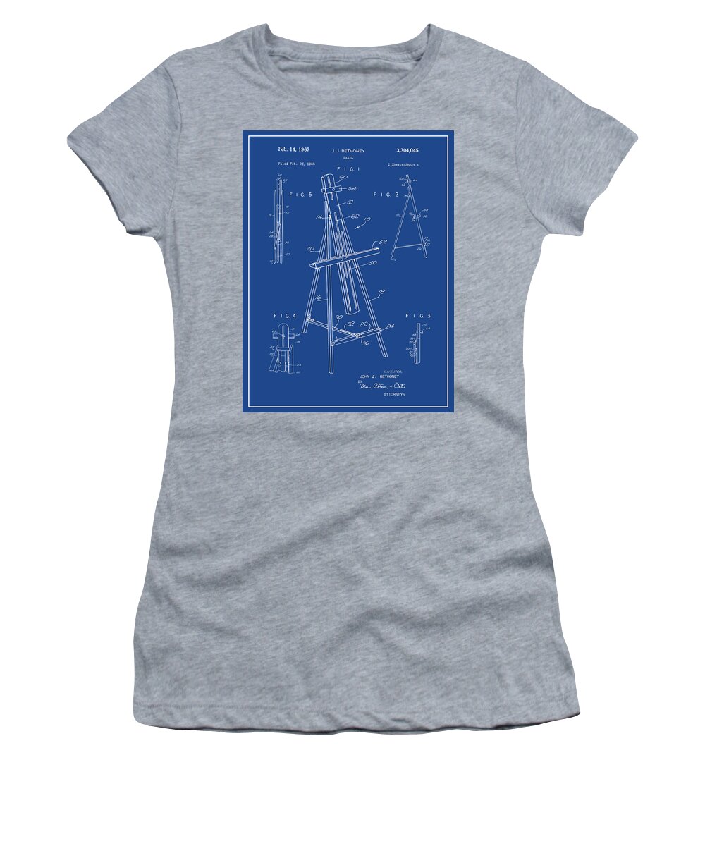 1965 Easel Patent Print Women's T-Shirt featuring the drawing 1965 Easel Blue Patent Print by Greg Edwards