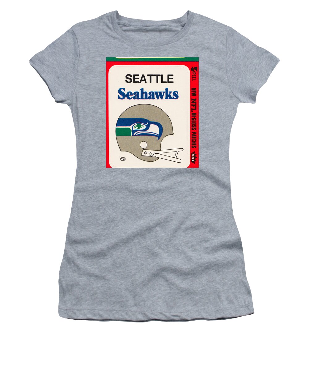 Seattle Women's T-Shirt featuring the mixed media 1981 Seattle Seahawks Fleer Sticker by Row One Brand
