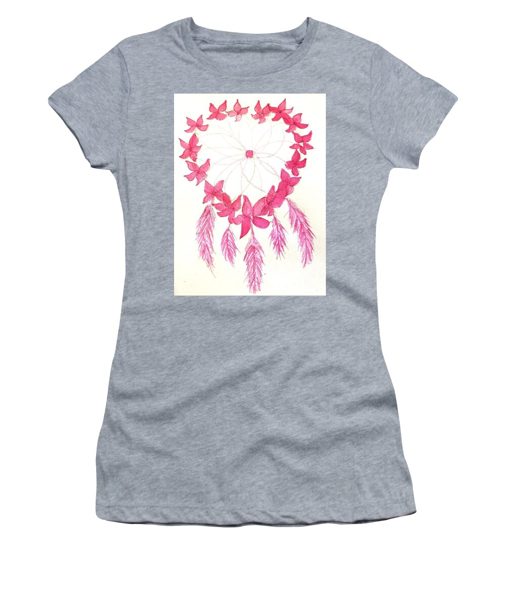Catching Love Women's T-Shirt featuring the painting Dreamcatcher #2 by Margaret Welsh Willowsilk