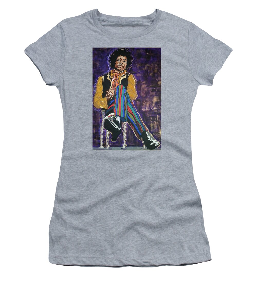 Jimi Hendrix Women's T-Shirt featuring the painting Jimi #2 by Rachel Natalie Rawlins