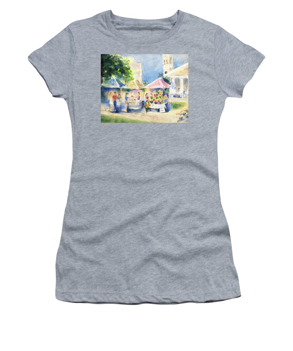 Mobile Women's T-Shirt featuring the painting Market-in-the-Park #1 by Jerry Fair