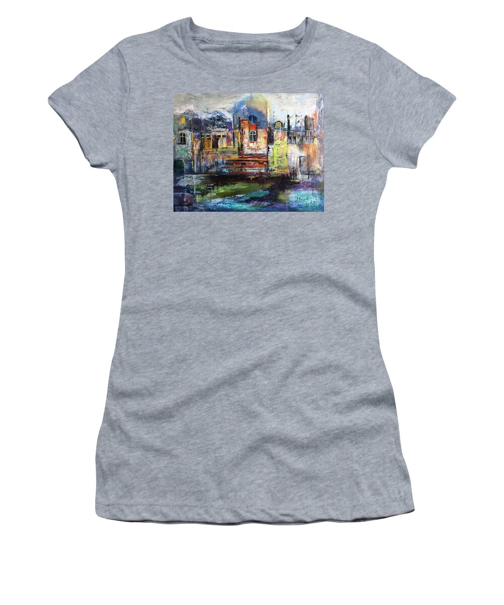 Oil Painting Women's T-Shirt featuring the painting Night vision by Maria Karlosak