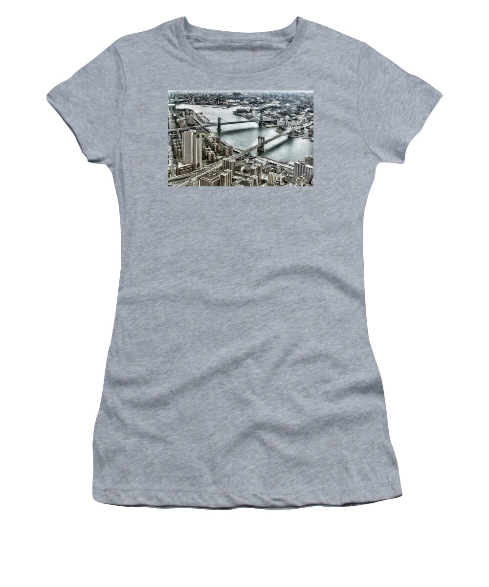 2 World Trade Center Women's T-Shirt featuring the photograph 2 World Trade Center View 1984 by Mike Martin