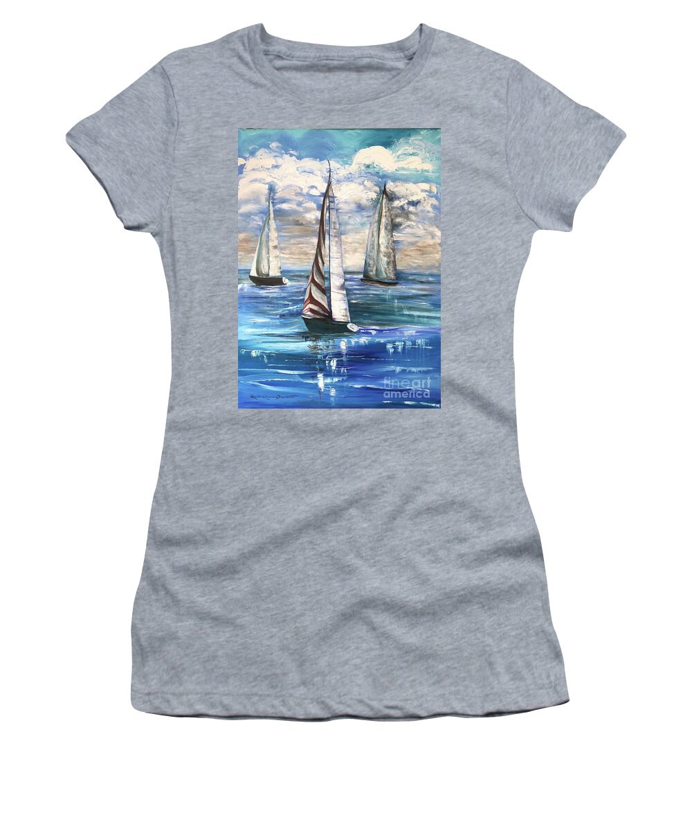 Beach Women's T-Shirt featuring the painting Sailboat Regatta at Delray Beach Florida by Catherine Ludwig Donleycott