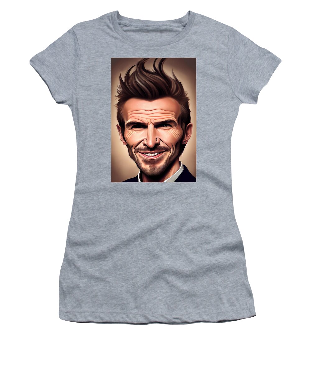 David Beckham Women's T-Shirt featuring the mixed media David Beckham Caricature #21 by Stephen Smith Galleries