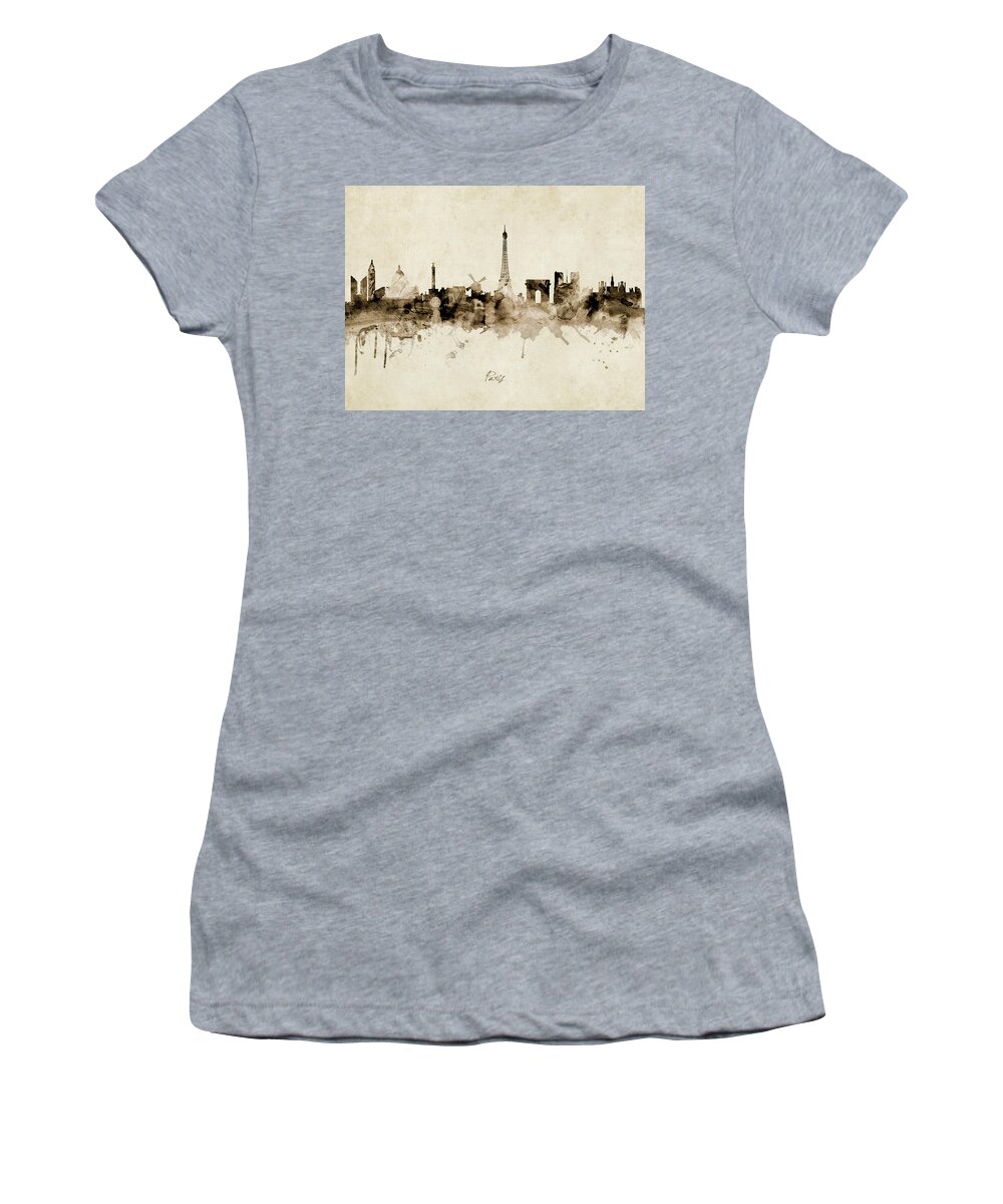 Paris Women's T-Shirt featuring the digital art Paris France Skyline #27 by Michael Tompsett