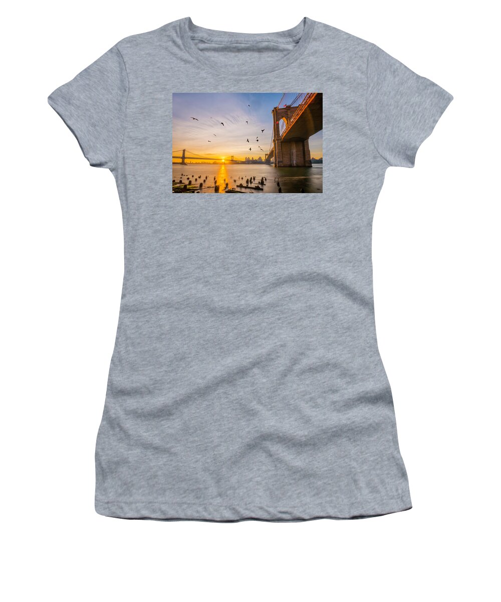 Alan Copson Women's T-Shirt featuring the photograph Brooklyn Bridge - New York #3 by Alan Copson