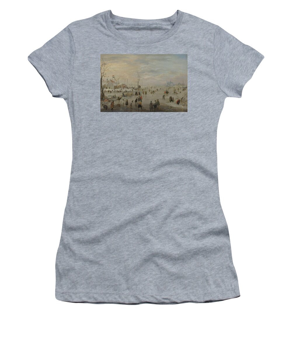 Hendrick Avercamp Women's T-Shirt featuring the painting Enjoying the Ice #4 by Hendrick Avercamp