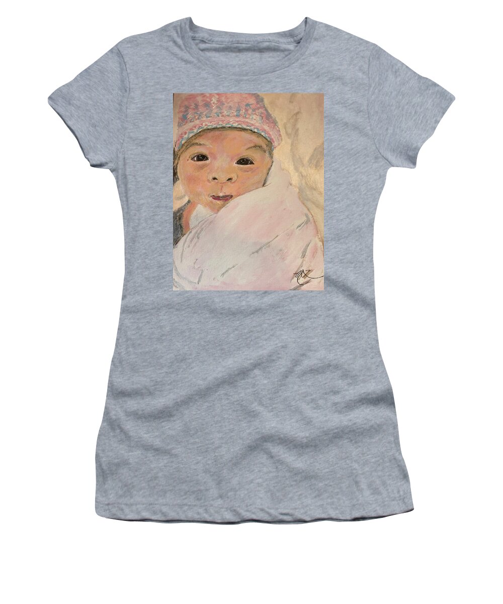  Newborn Women's T-Shirt featuring the painting 30 Minutes Old by Melody Fowler