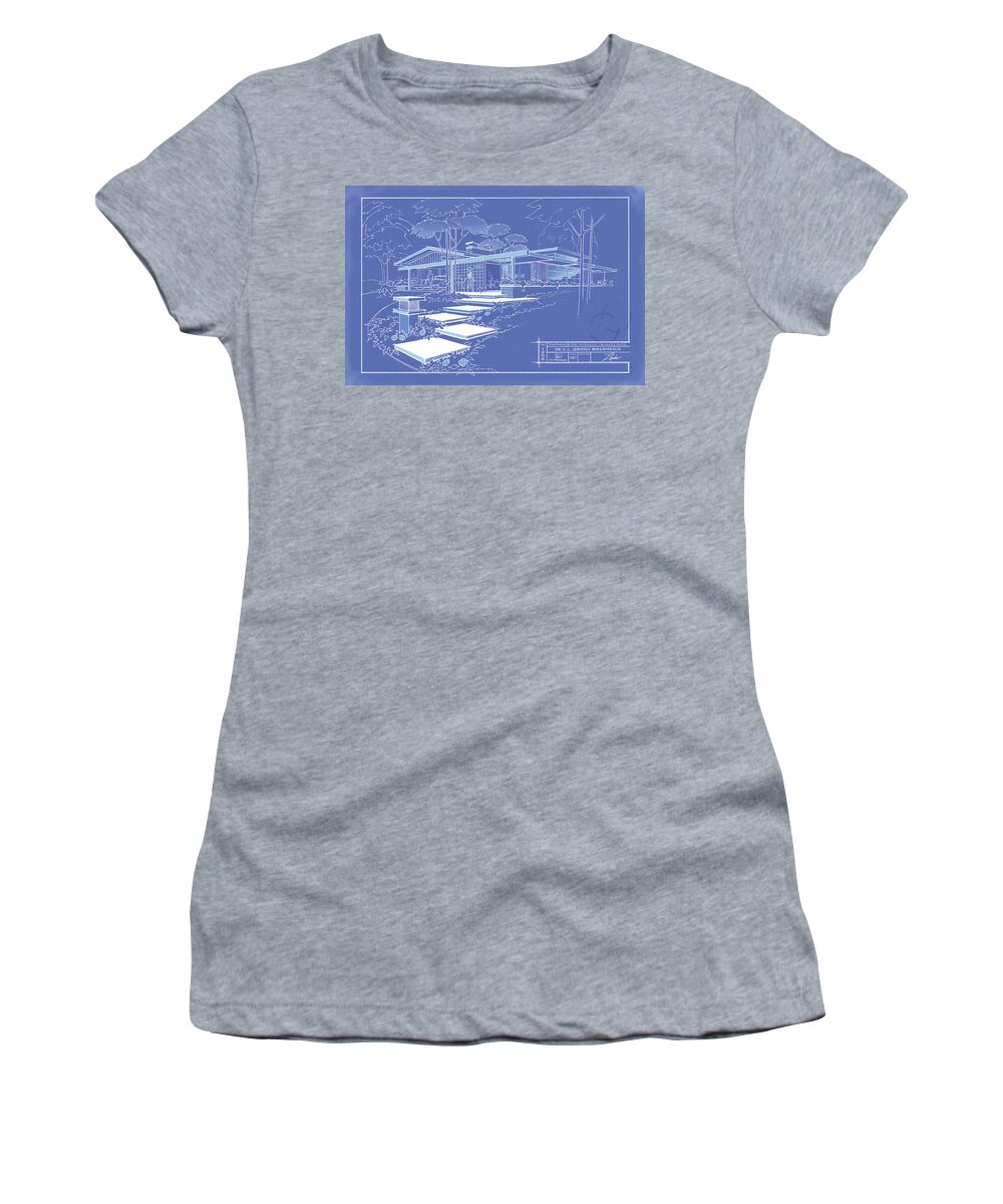 Mid Century Women's T-Shirt featuring the drawing 301 Cypress Drive - reverse by Larry Hunter