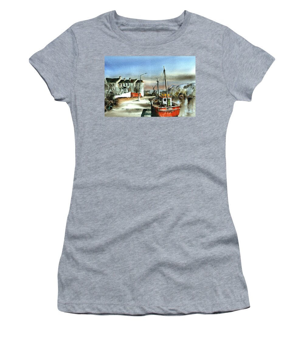  Women's T-Shirt featuring the painting Bunbeg Harbour DONEGAL #5 by Val Byrne