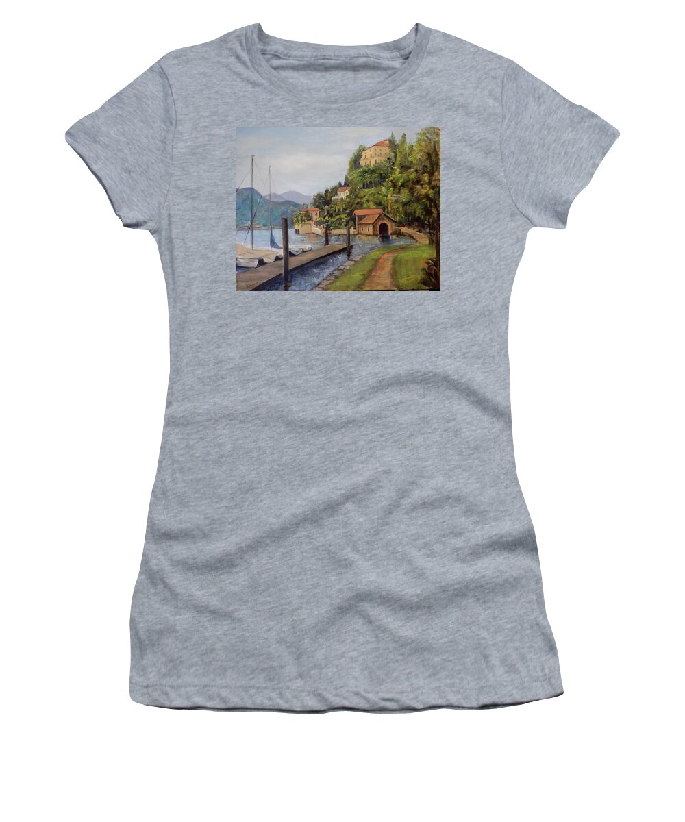 Lake Orta Women's T-Shirt featuring the painting #483 Walk Along Lake Orta, Italy  #483 by Barbara Hammett Glover