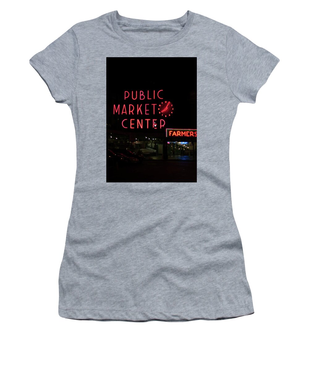 Neon Women's T-Shirt featuring the digital art Seattle Public Market #6 by Carol Ailles