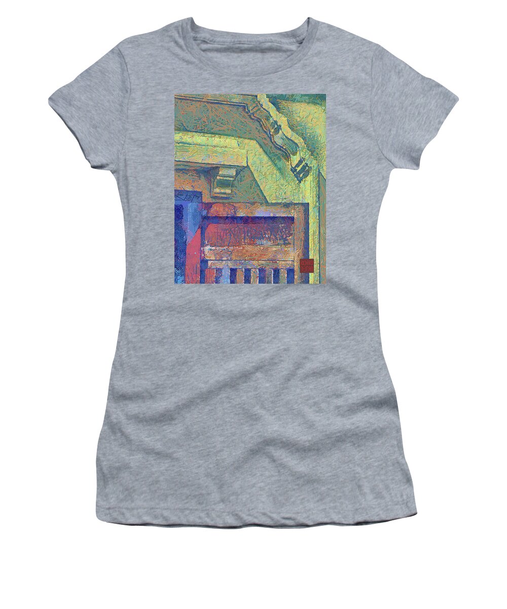 Abstract Women's T-Shirt featuring the mixed media 627 Wood Door In Yellow Wall, Hoian, Vietnam by Richard Neuman Architectural Gifts