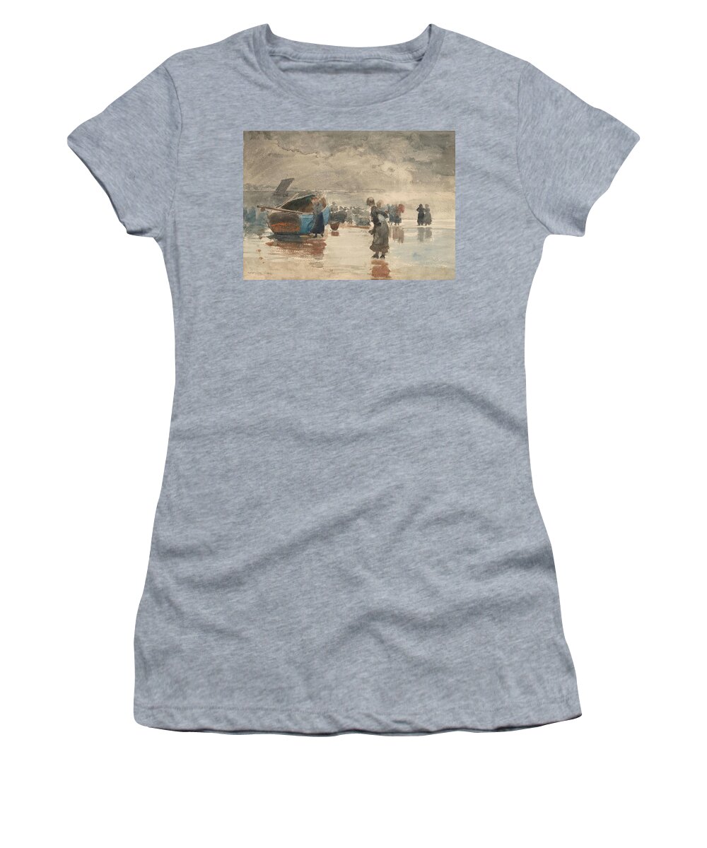 Winslow Homer Women's T-Shirt featuring the drawing On the Sands by Winslow Homer