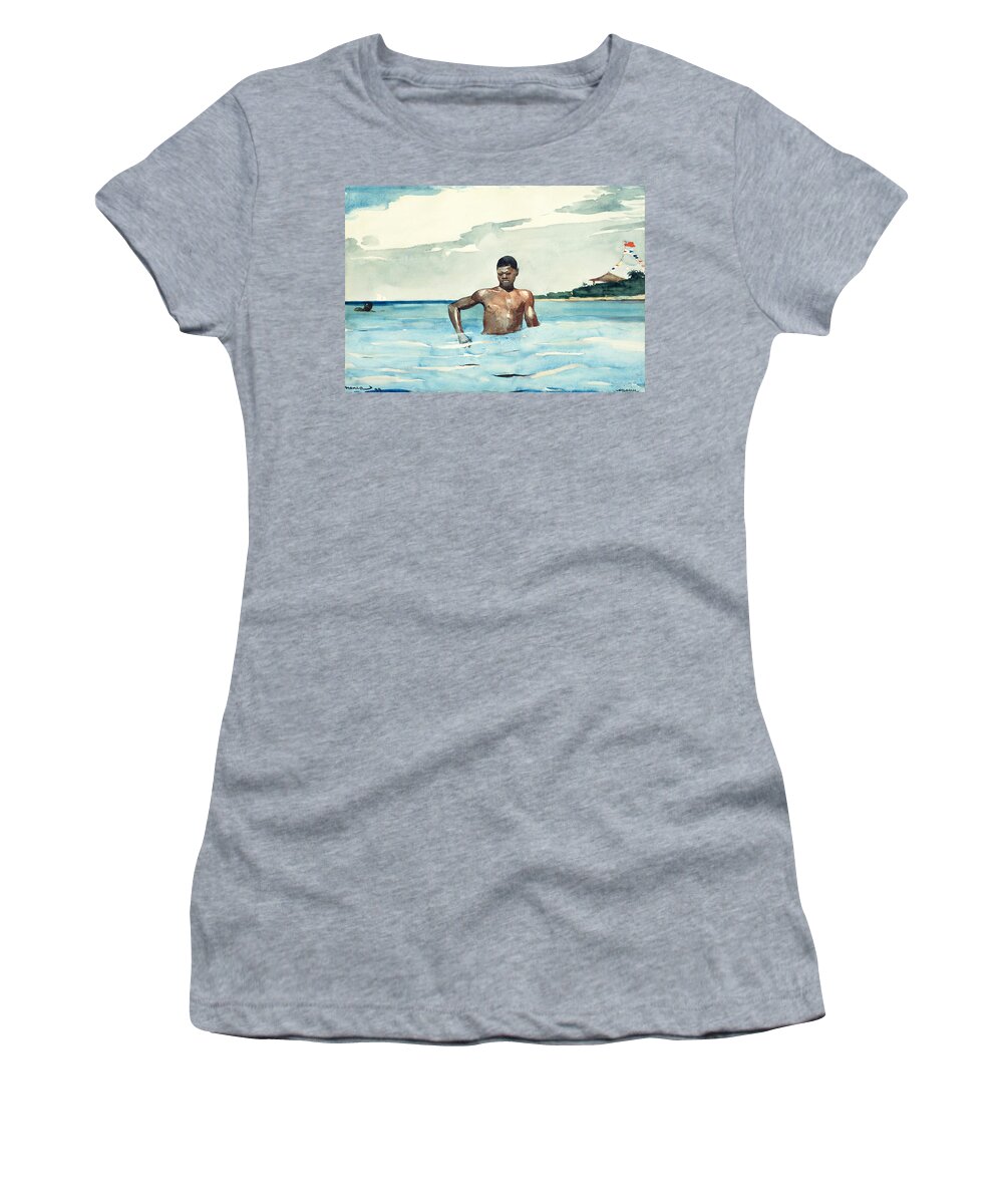 Winslow Homer Women's T-Shirt featuring the drawing The Bather #9 by Winslow Homer
