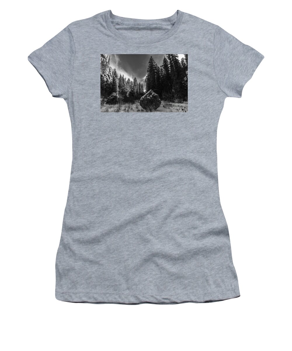Landscape Women's T-Shirt featuring the photograph A Boulder in Snow by Seth Betterly