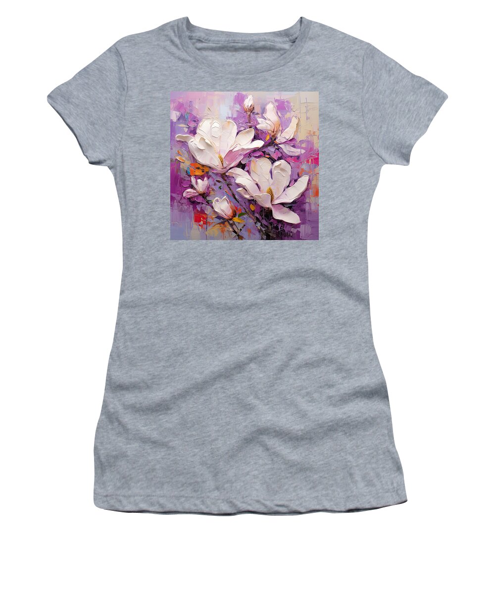 Magnolia Women's T-Shirt featuring the painting A Branch of Light Purple Magnolias by Lourry Legarde