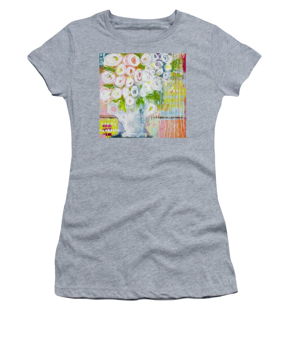 Abstract Expressionism Women's T-Shirt featuring the painting A Bunch of White Flowers by Pam Gillette
