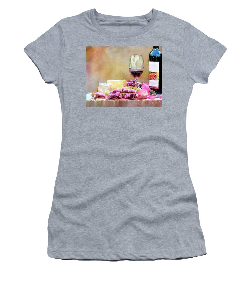 Red Wine Prints Women's T-Shirt featuring the mixed media A Cab at 5 by Colleen Taylor
