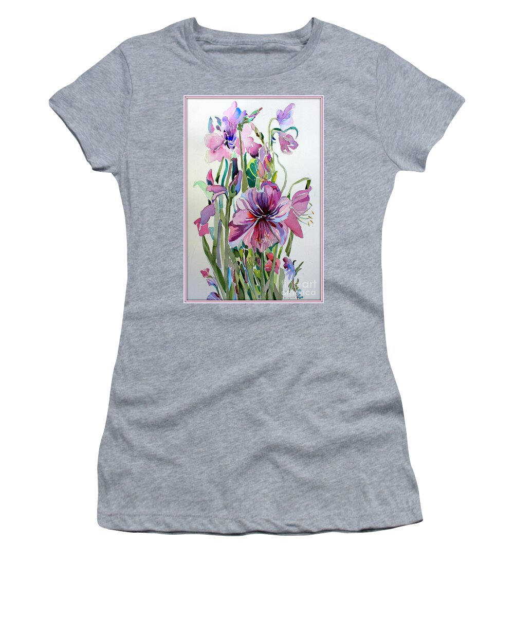 Amarylis Women's T-Shirt featuring the painting A Christmas Pink Amaryllis by Mindy Newman