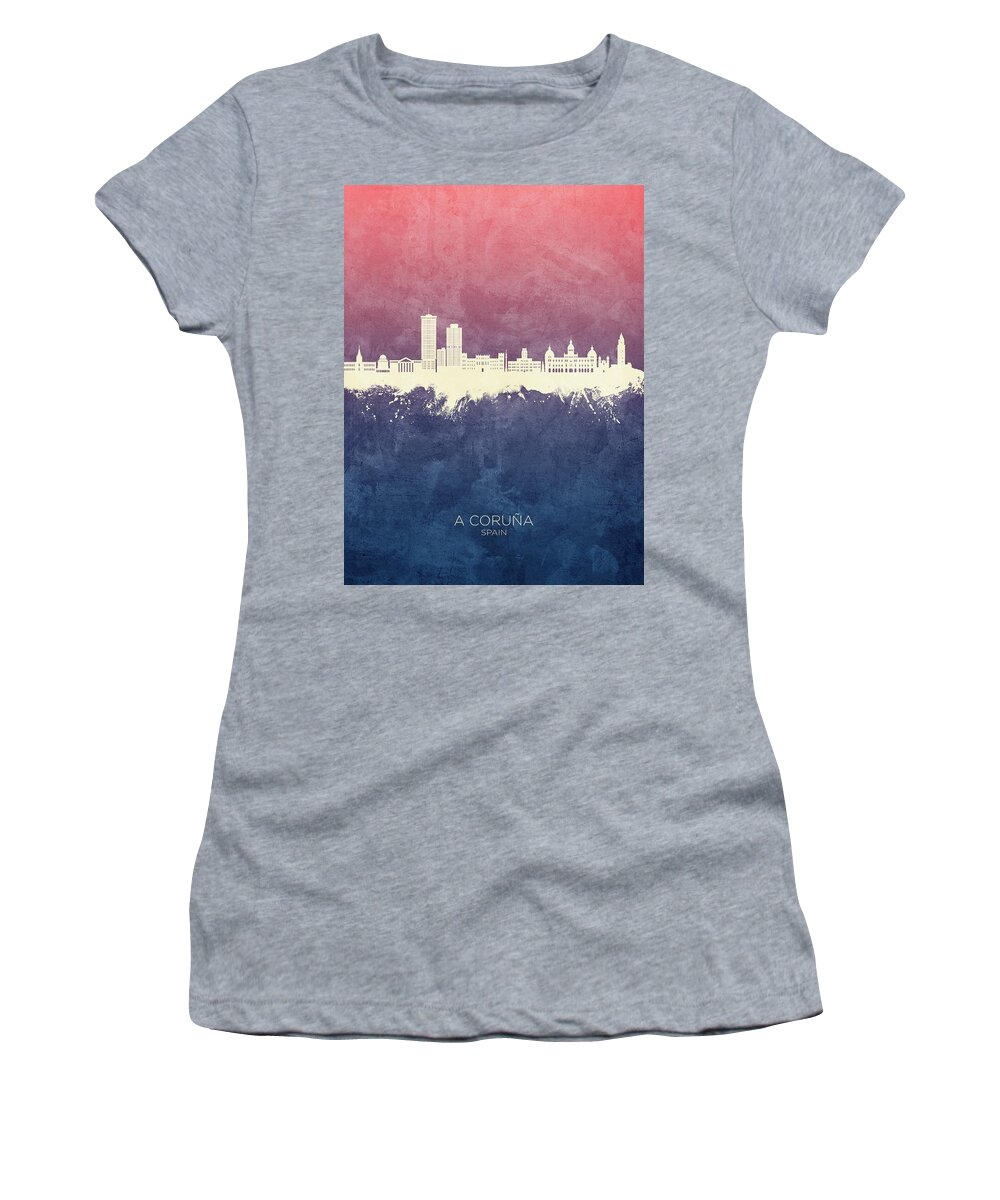 A Coruña Women's T-Shirt featuring the digital art A Coruna Spain Skyline #00 by Michael Tompsett