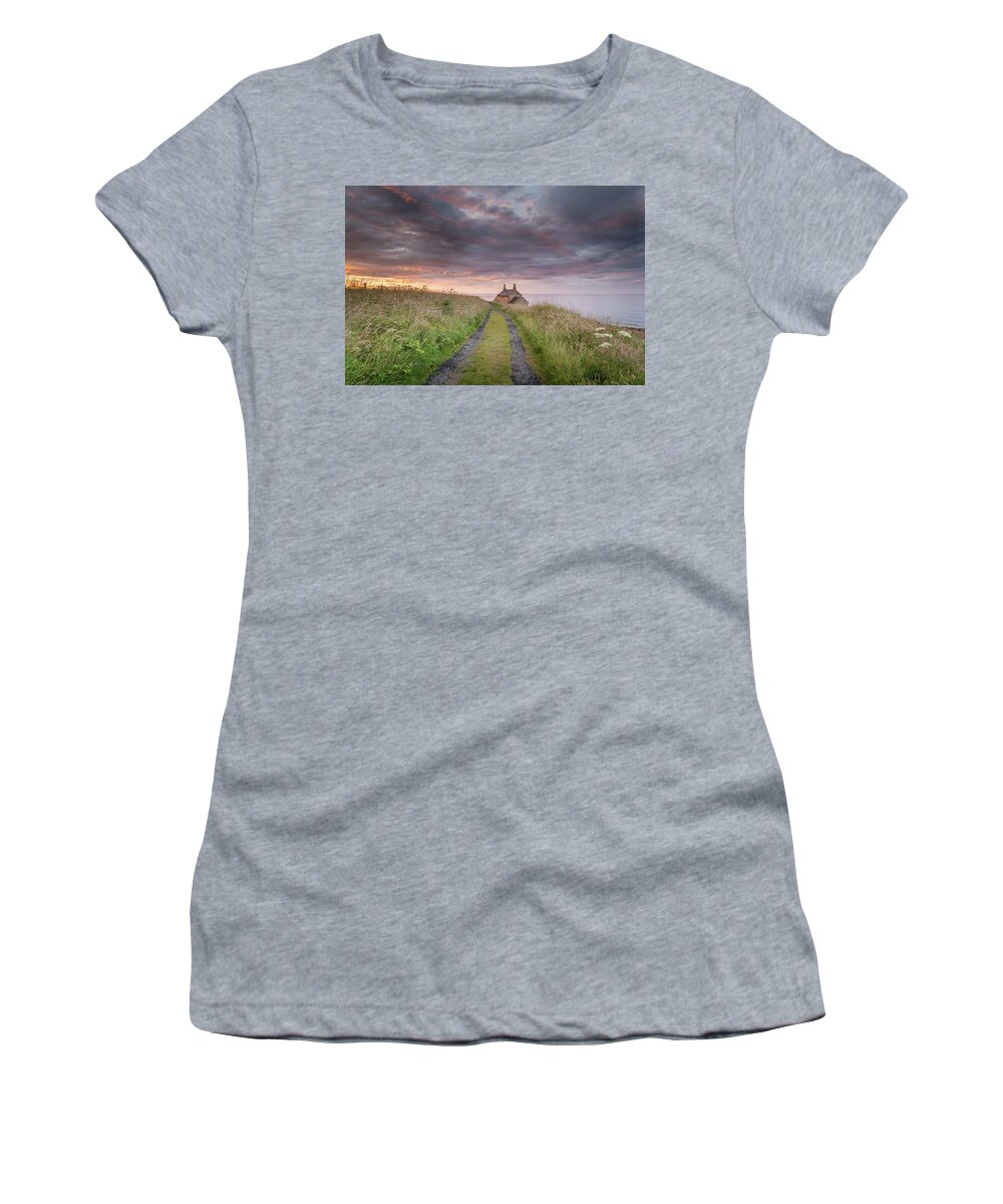 Northumberland Women's T-Shirt featuring the photograph A cottage by the sea by Anita Nicholson