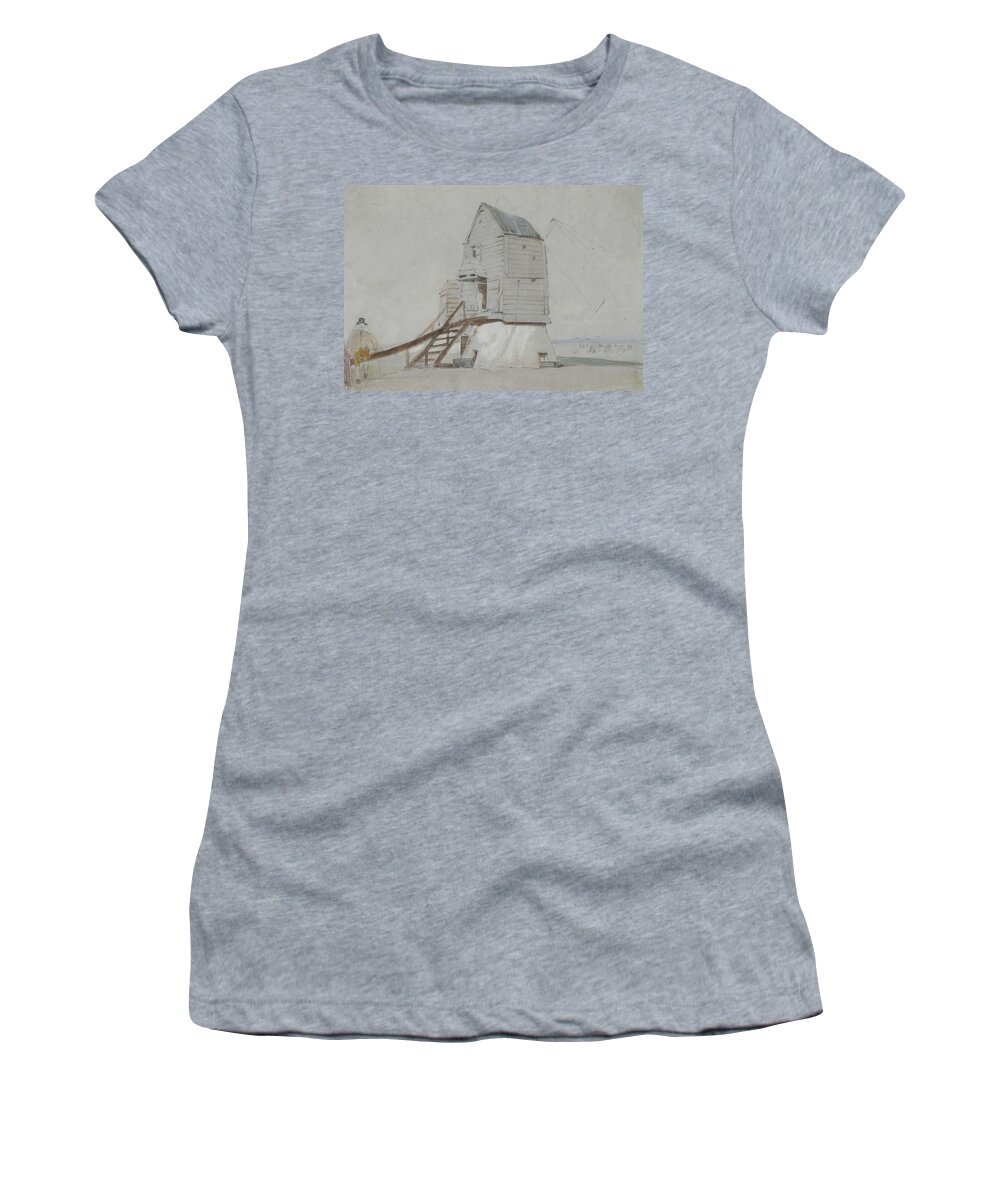 Poster Women's T-Shirt featuring the painting A Figure Beside A Windmill by MotionAge Designs