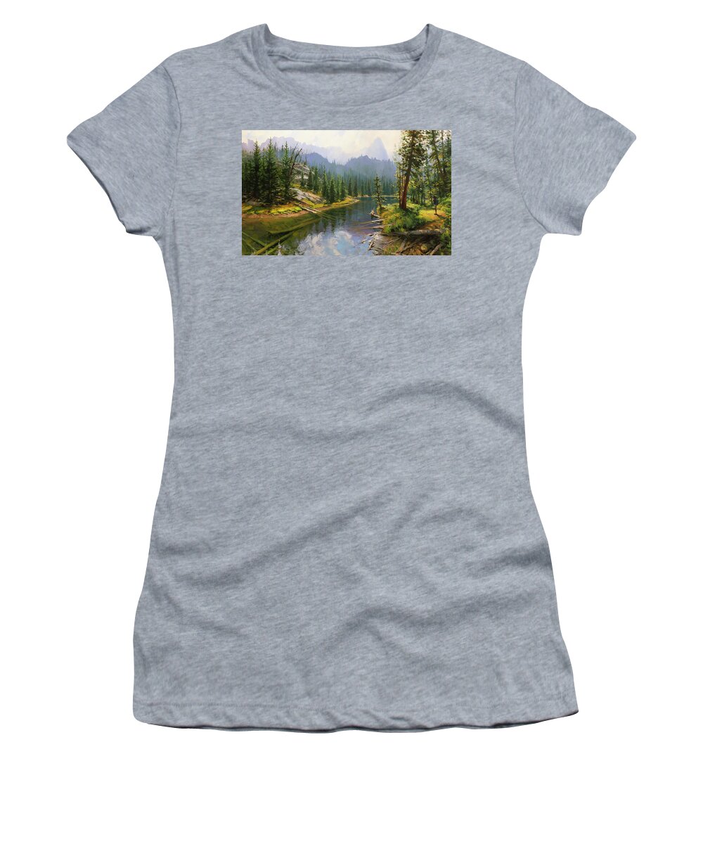 Mountains Women's T-Shirt featuring the painting A Moment to Reflect by Steve Henderson