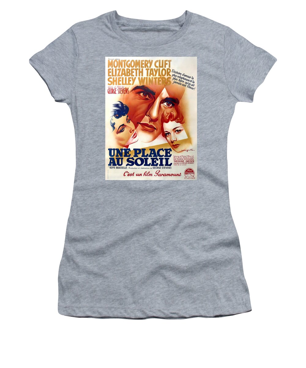 Soubie Women's T-Shirt featuring the mixed media ''A Place in the Sun'',1951 - art by Roger Soubie by Movie World Posters