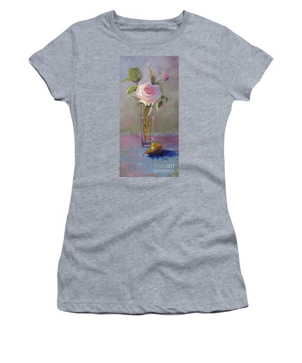 A Rose Women's T-Shirt featuring the painting A Rose for Rose by Laura Lee Zanghetti