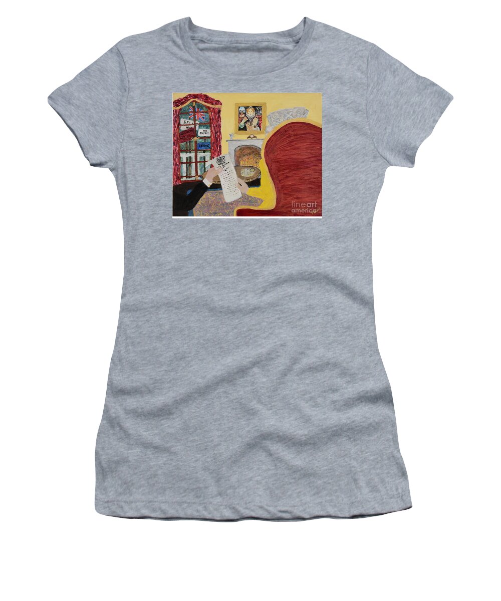 Queen Elizabeth Women's T-Shirt featuring the painting A Royal Dilemma by David Westwood