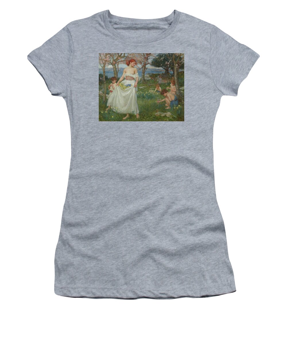 20th Century English Painters Women's T-Shirt featuring the painting A Song of Springtime, 1913 by John William Waterhouse