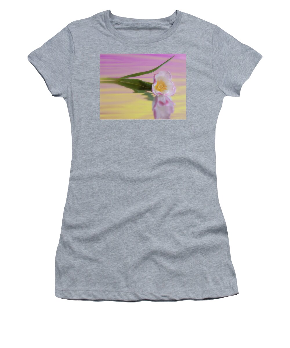 Flower Women's T-Shirt featuring the photograph A Tulips reflection by Sylvia Goldkranz