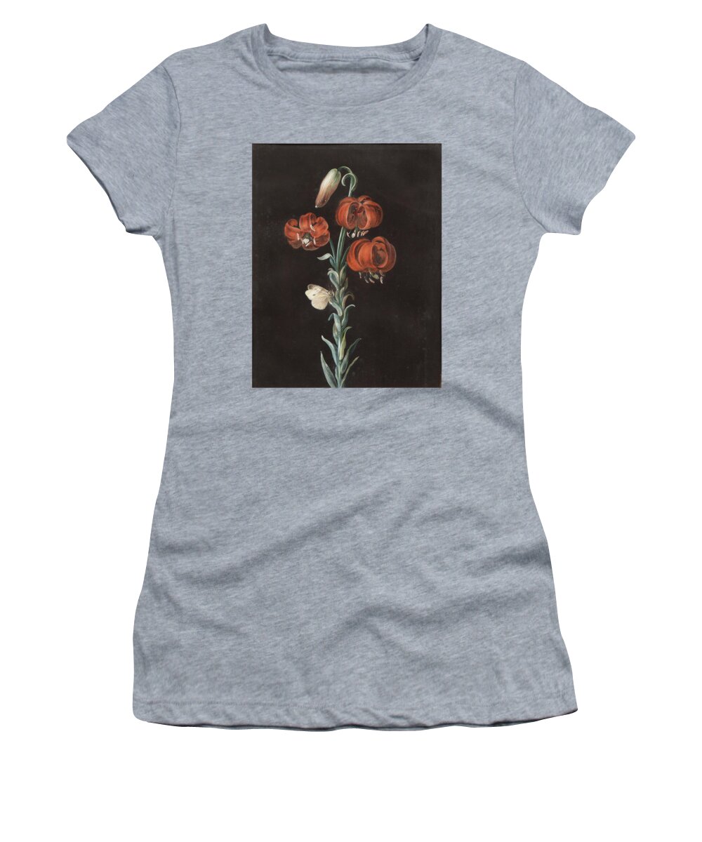 Vintage Women's T-Shirt featuring the painting A Turks Cap Lily , Gouache on Vellum with Frame by Barbara Regina Dietzsch Mid 18th Century by MotionAge Designs