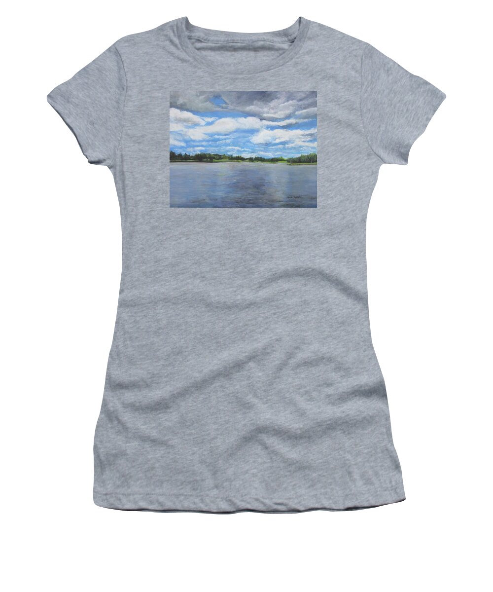 Painting Women's T-Shirt featuring the painting A View on the Maurice River by Paula Pagliughi