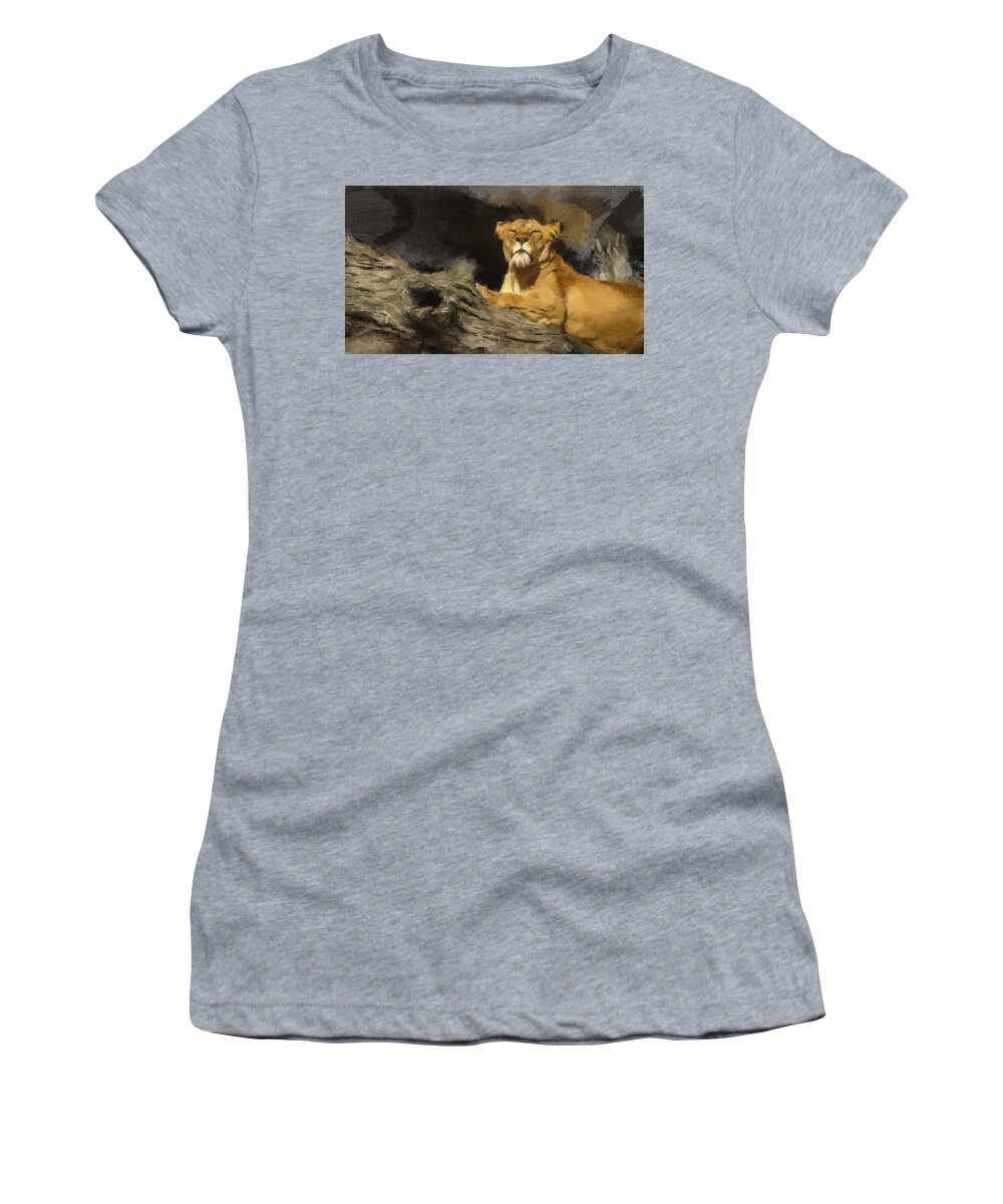 Lion Women's T-Shirt featuring the painting A Watchful Eye by Gary Arnold