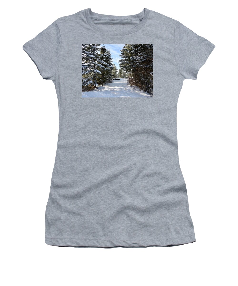 A Winter Trail Women's T-Shirt featuring the photograph A Winter Trail by Nicola Finch