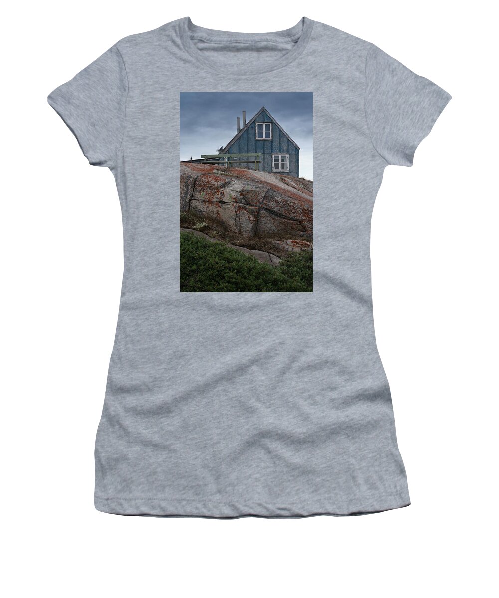 Greenland Women's T-Shirt featuring the photograph A wooden house in Disco bay by Anges Van der Logt
