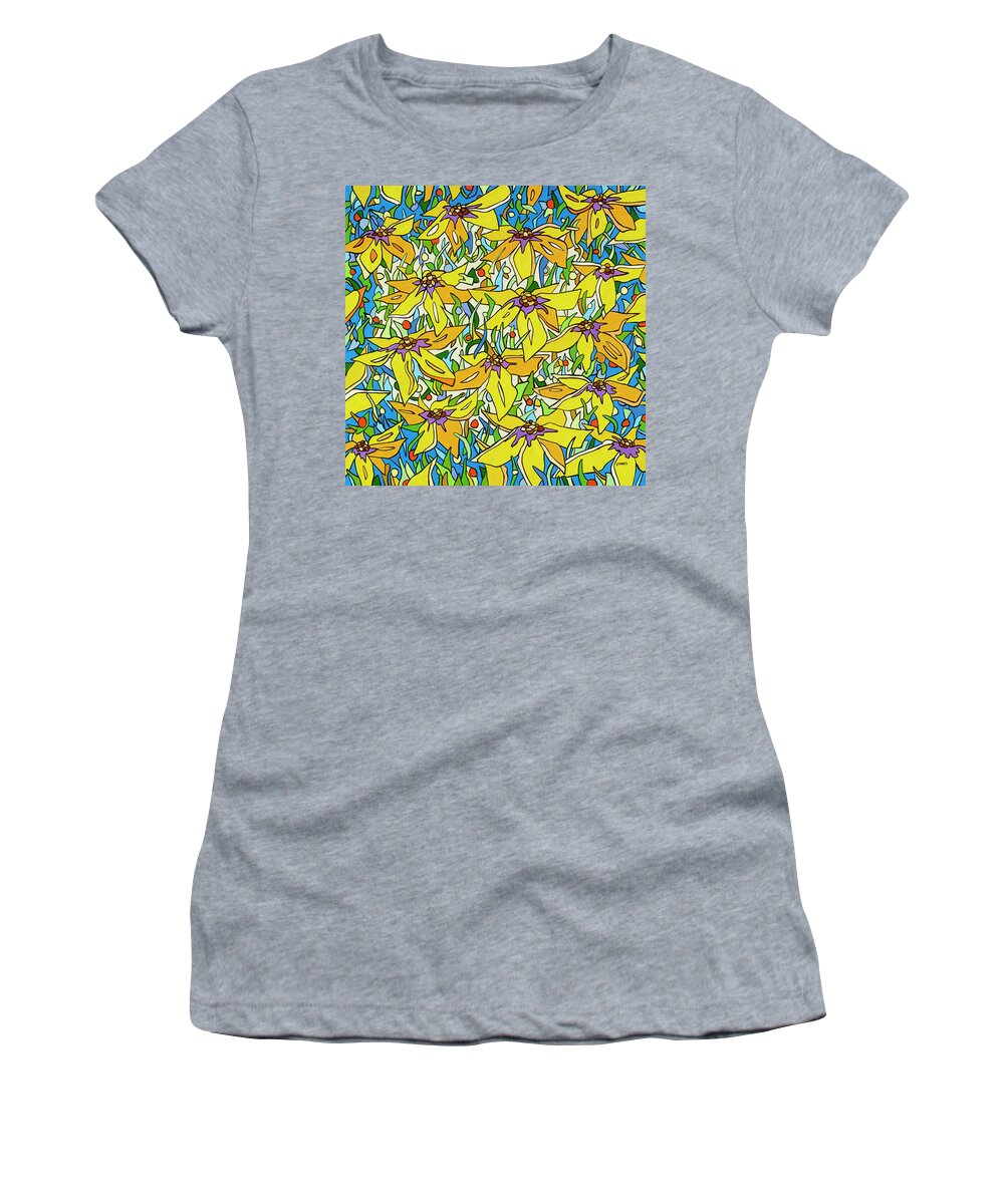 Flowers Yellow Women's T-Shirt featuring the painting A Yellow Flowerfield by Mike Stanko