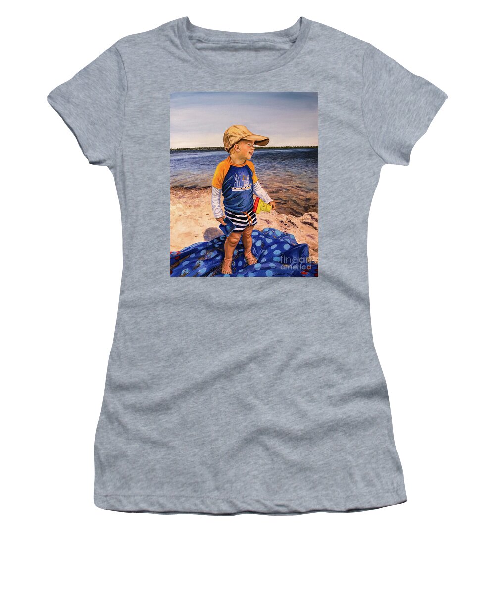 Oil Painting Women's T-Shirt featuring the painting AB at The Pond on Marthas Vineyard by Sherrell Rodgers