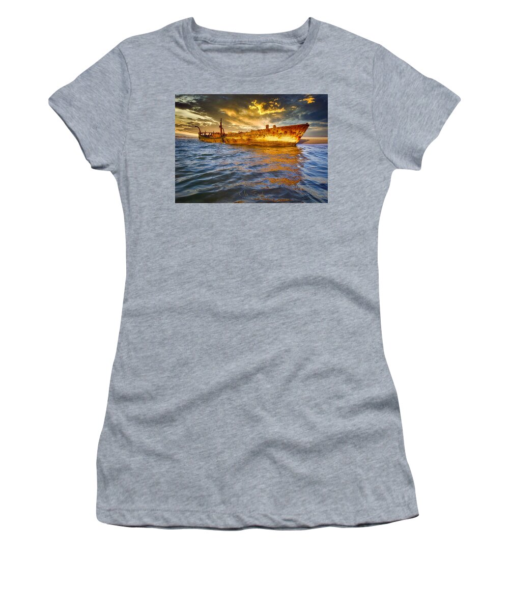 Ship Women's T-Shirt featuring the photograph Abandoned ship by Meir Ezrachi