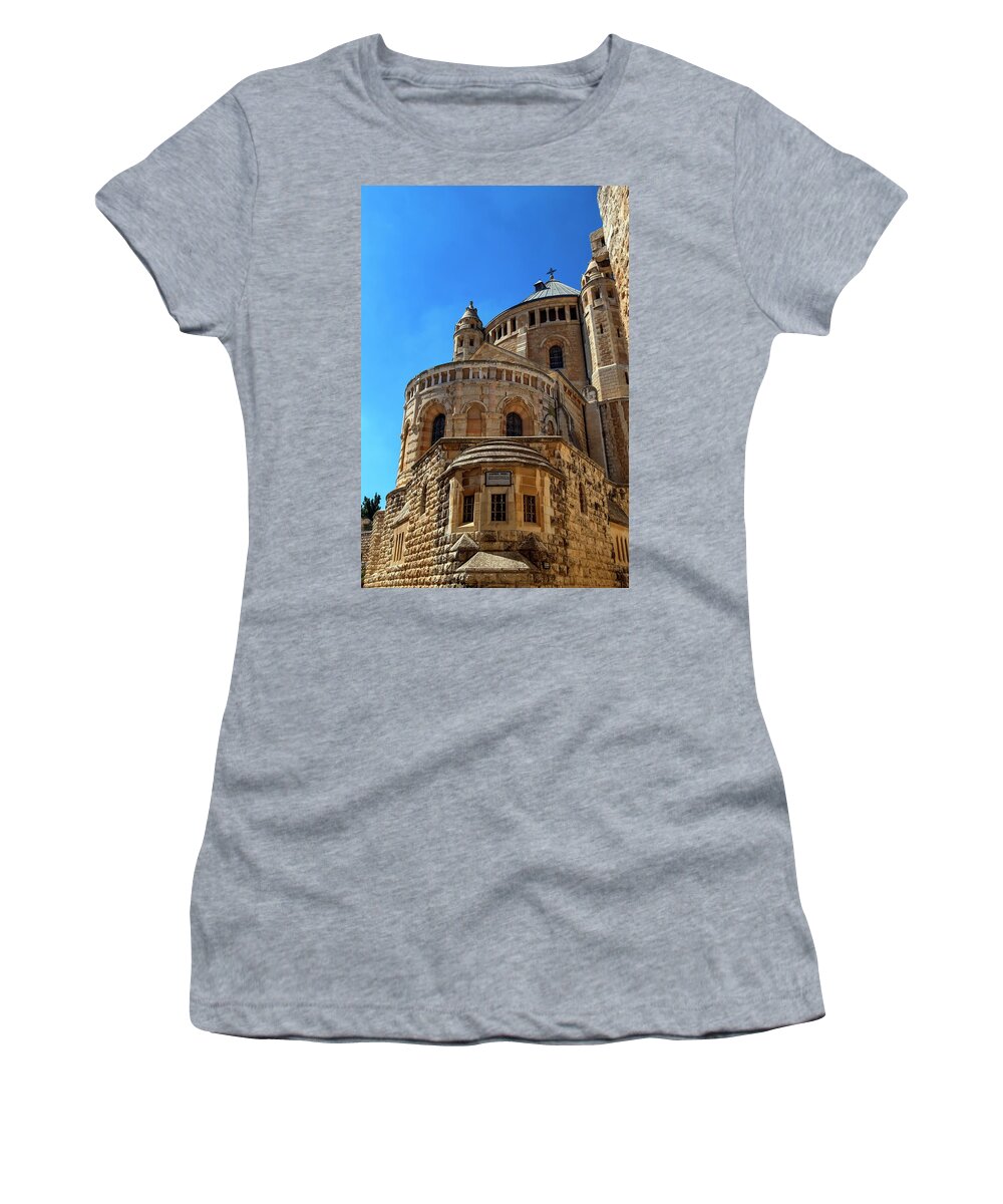 Zion Women's T-Shirt featuring the photograph Abbey of the Dormition, Jerusalem, Israel by Elenarts - Elena Duvernay photo