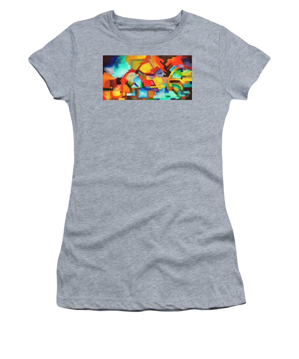 Abstract Women's T-Shirt featuring the painting Abstract Art Modern Art Original Painting MARKET DAY by Sally Trace by Sally Trace