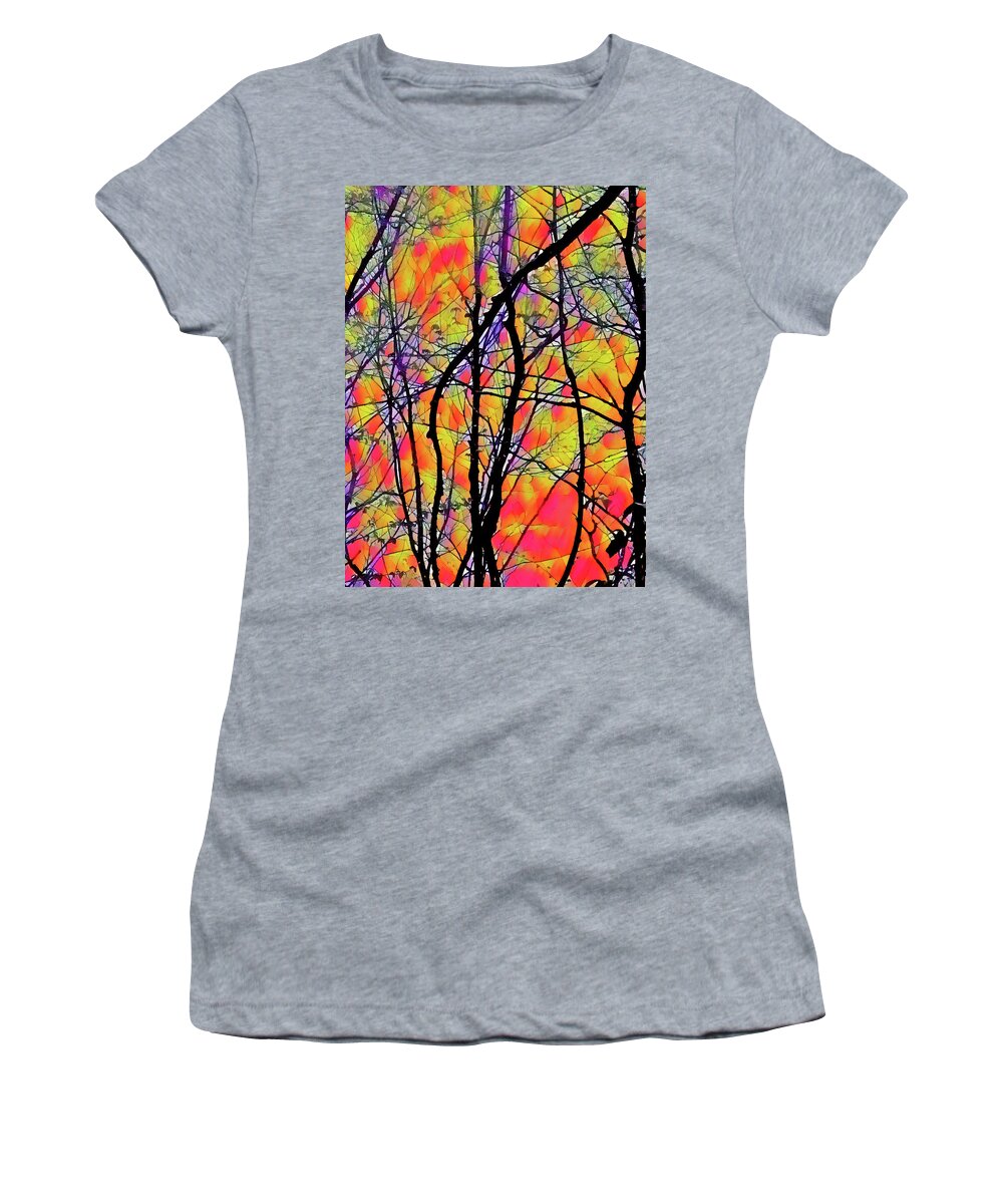 Award Winning Women's T-Shirt featuring the mixed media Abstract Stained Glass Forest by Sharon Williams Eng