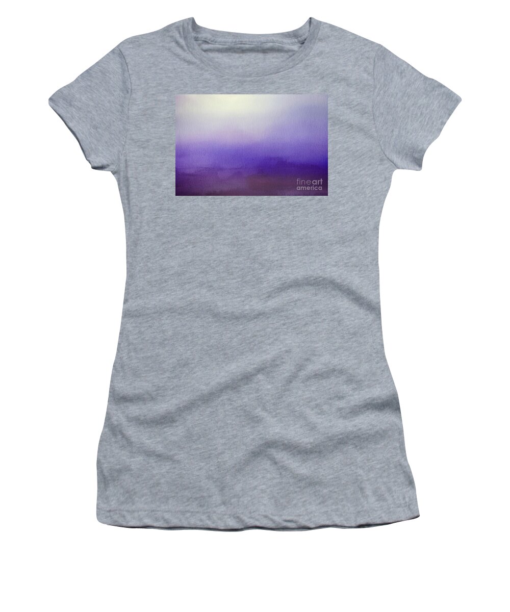 Purple Women's T-Shirt featuring the painting Abstract Watercolor Blend Dark - Light Purple and White Paper Texture by PIPA Fine Art - Simply Solid