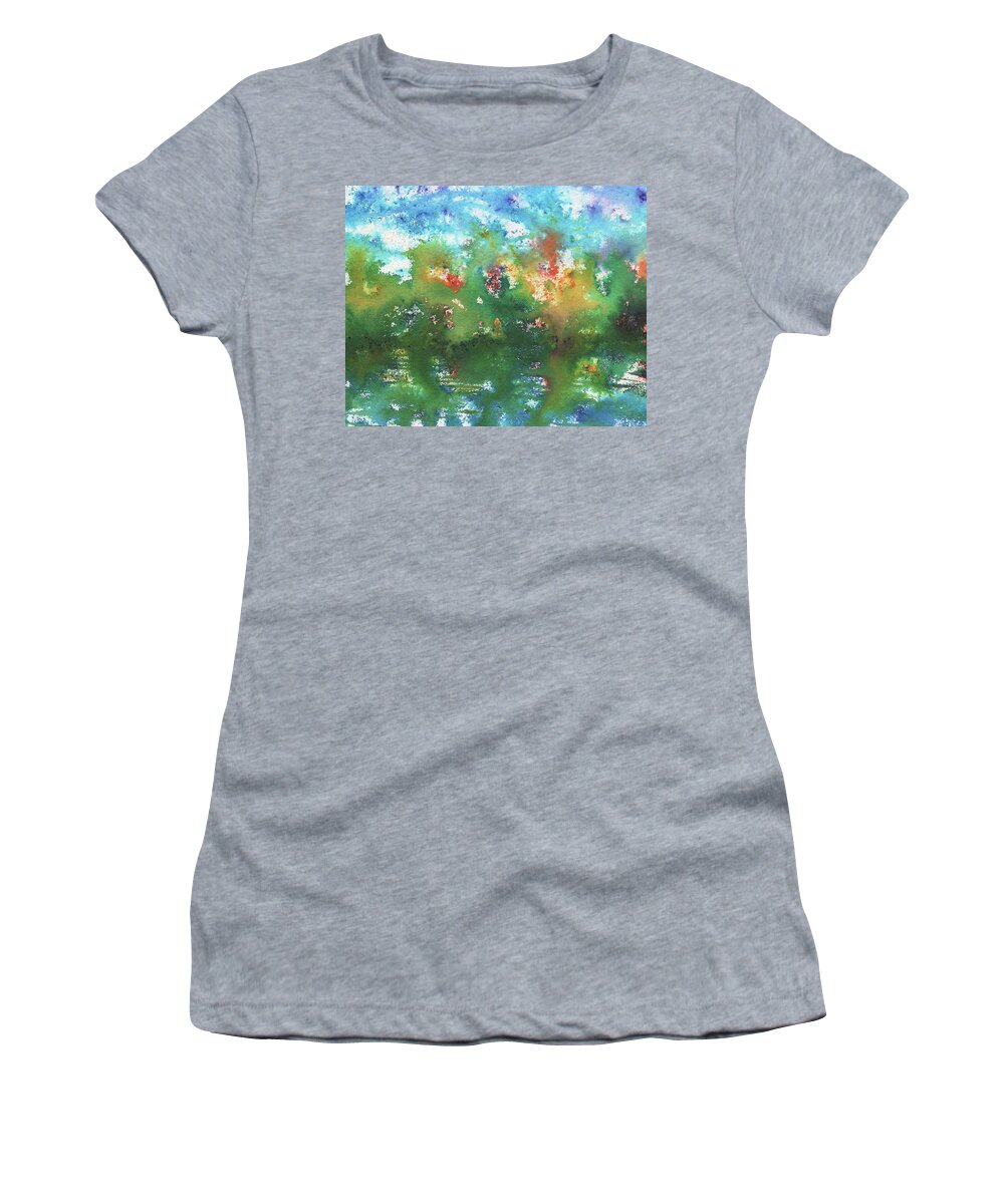 Abstract Watercolor Women's T-Shirt featuring the painting Abstract Watercolor Splashes Organic Natural Happy Colors Art III by Irina Sztukowski