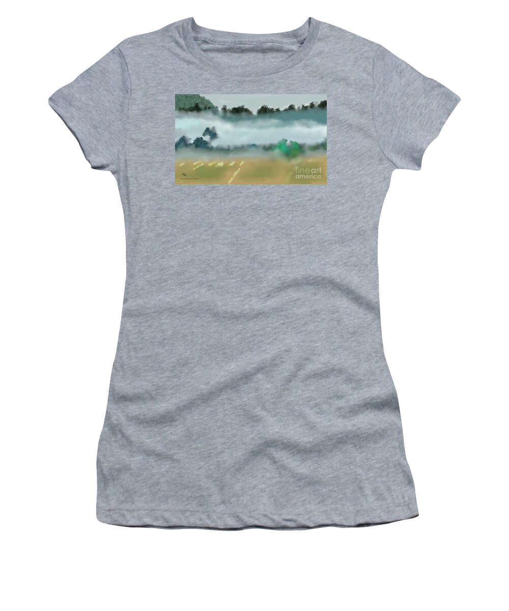 Landscape Women's T-Shirt featuring the digital art #Abstraction #Trees in the #Mist by Arlene Babad