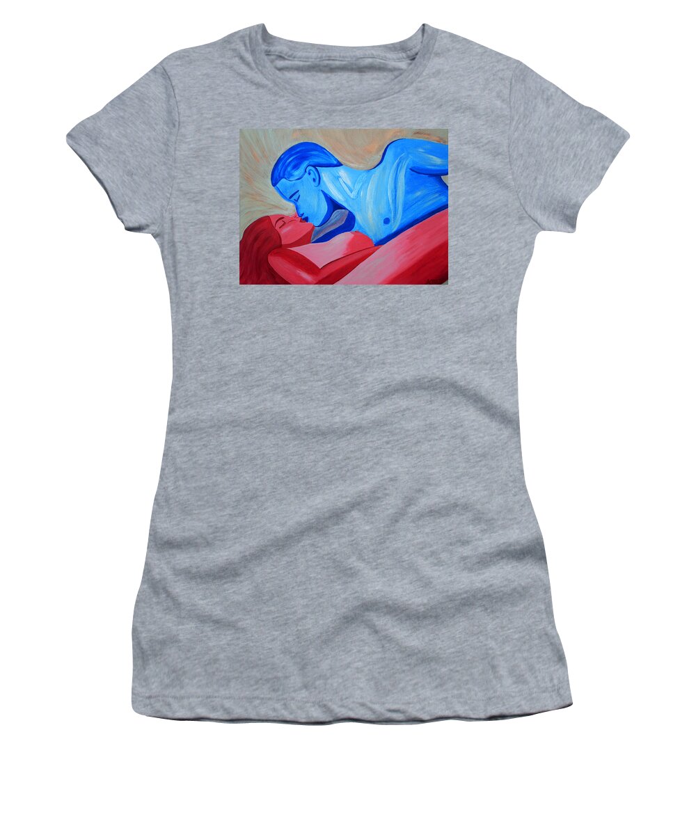 Adam And Eve Women's T-Shirt featuring the painting Adam and Eve Vivid by Angelina Tamez