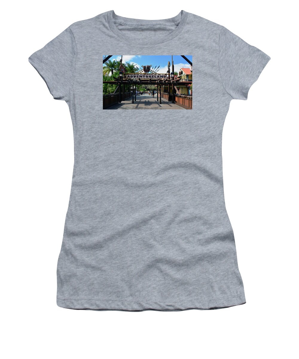 Adventureland Women's T-Shirt featuring the photograph Adventureland entrance Magic Kingdom B by David Lee Thompson